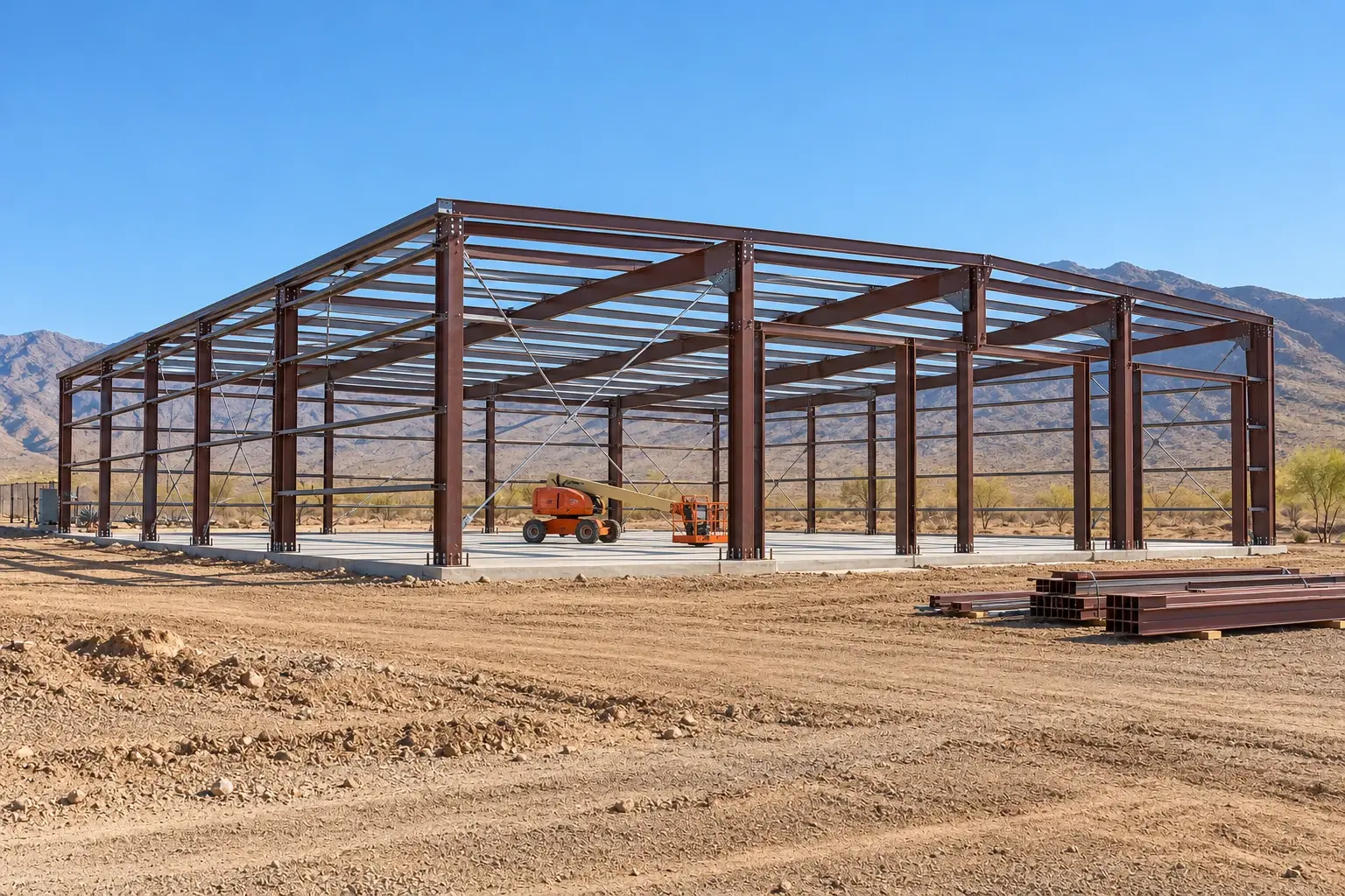 Commercial metal building concept showing steel framing