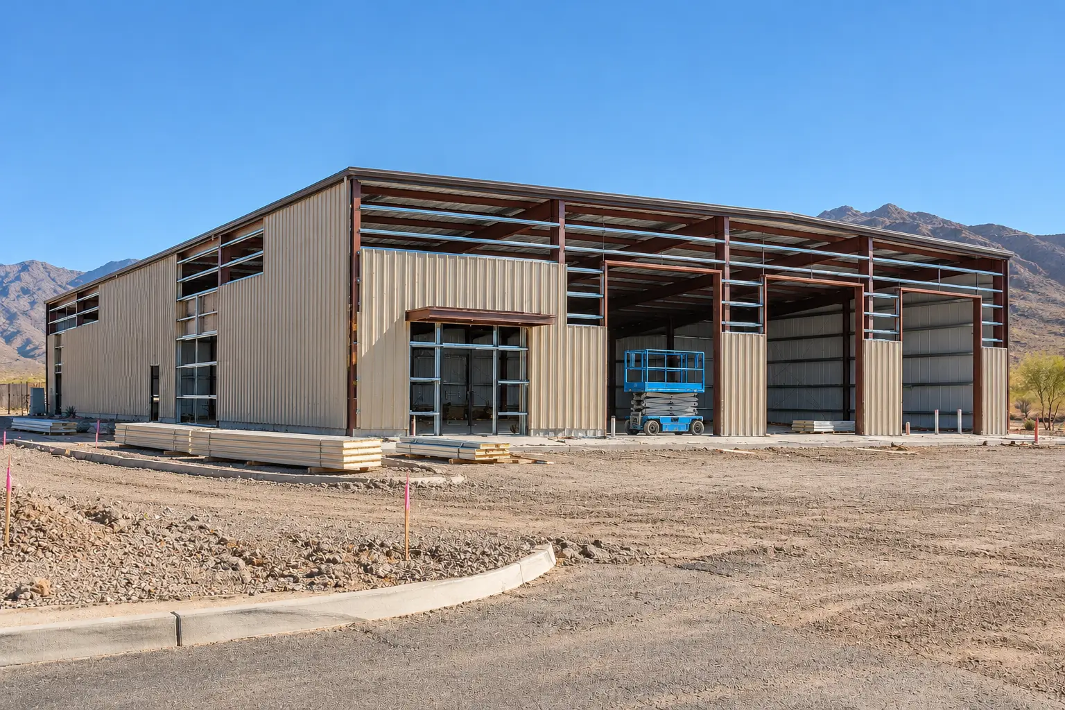 Commercial metal building concept showing partial enclosure