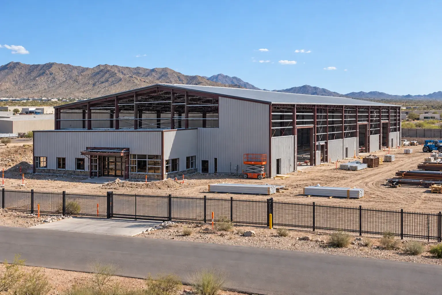 Industrial metal building concept showing partial enclosure